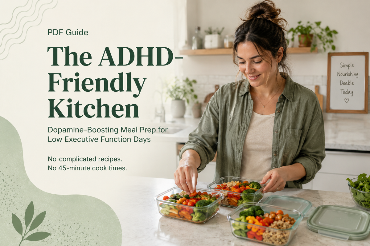 ADHD-friendly kitchen PDF digital guide by Next Step Guide Hub showing organized kitchen tips and layout ideas