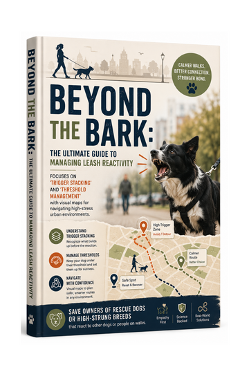 PDF digital guide titled "Beyond the Bark" by Next Step Guide Hub on managing leash reactivity in dogs, shown on screen.
