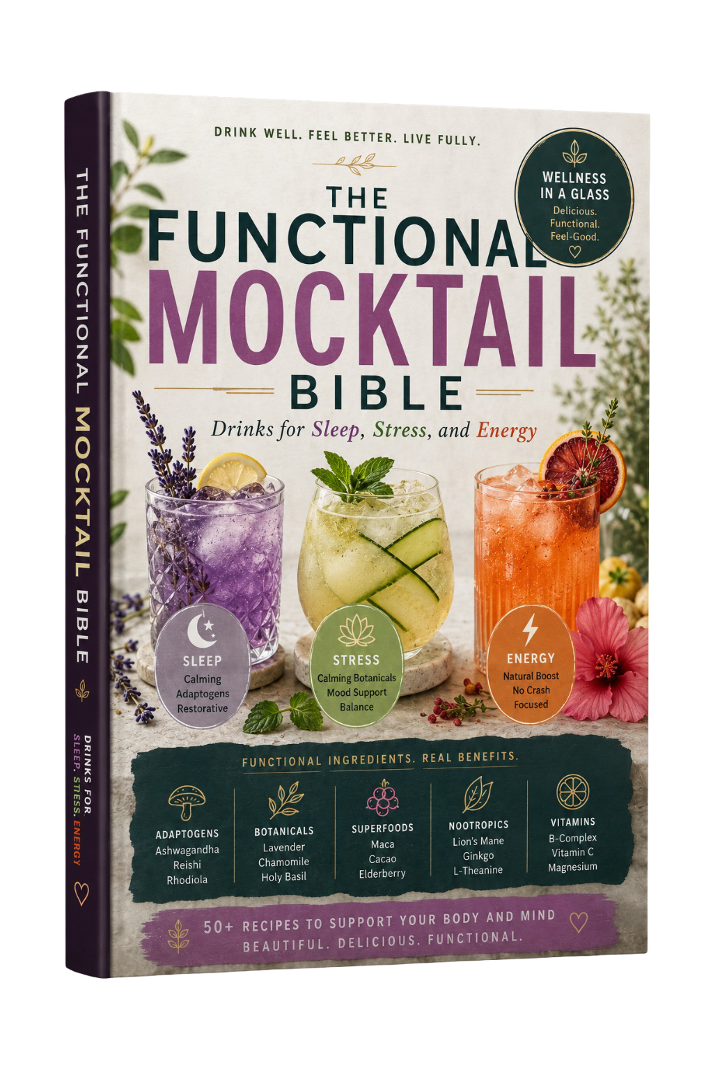 PDF digital guide featuring wellness mocktail recipes for sleep, stress relief, and energy by Next Step Guide Hub.
