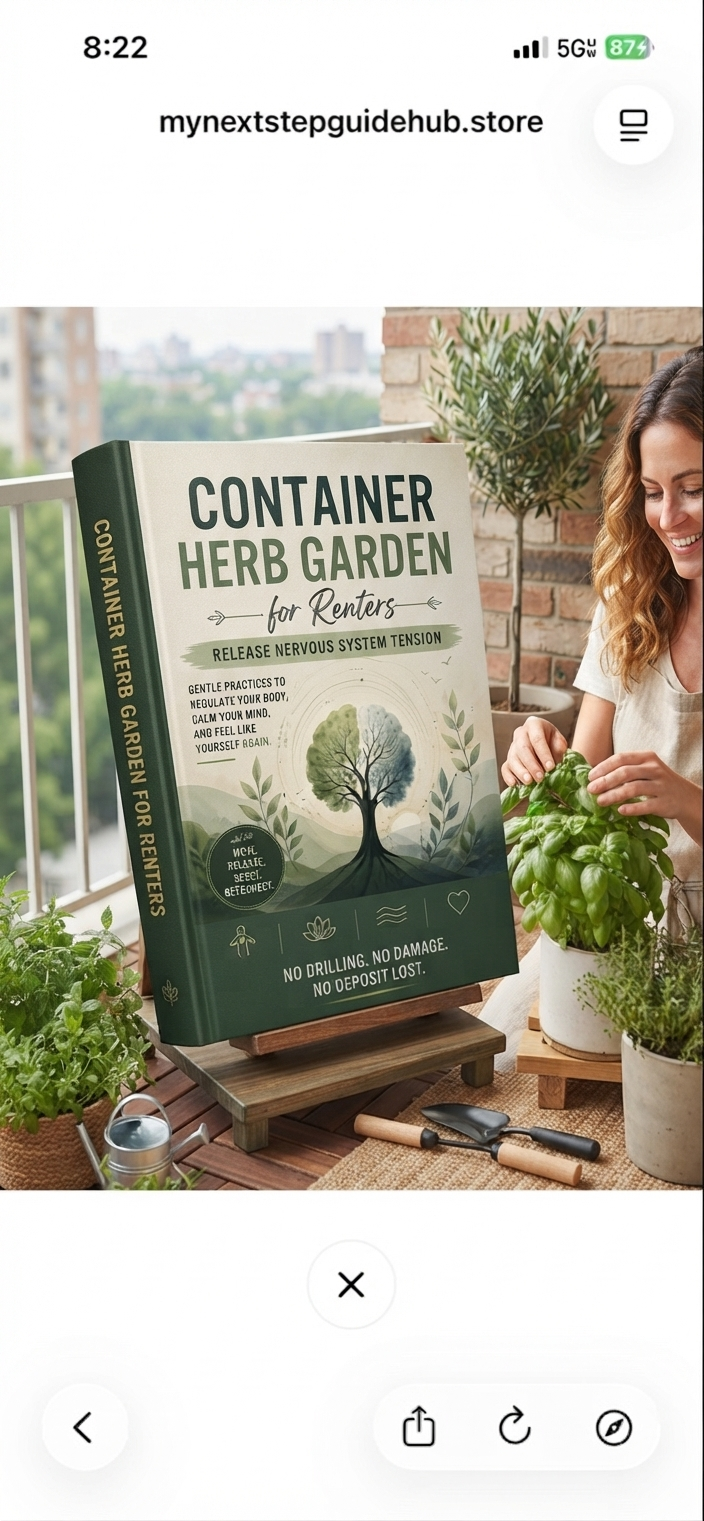 Digital PDF of container herb garden for renters, with planting tips and setup guidance by Next Step Guide Hub.