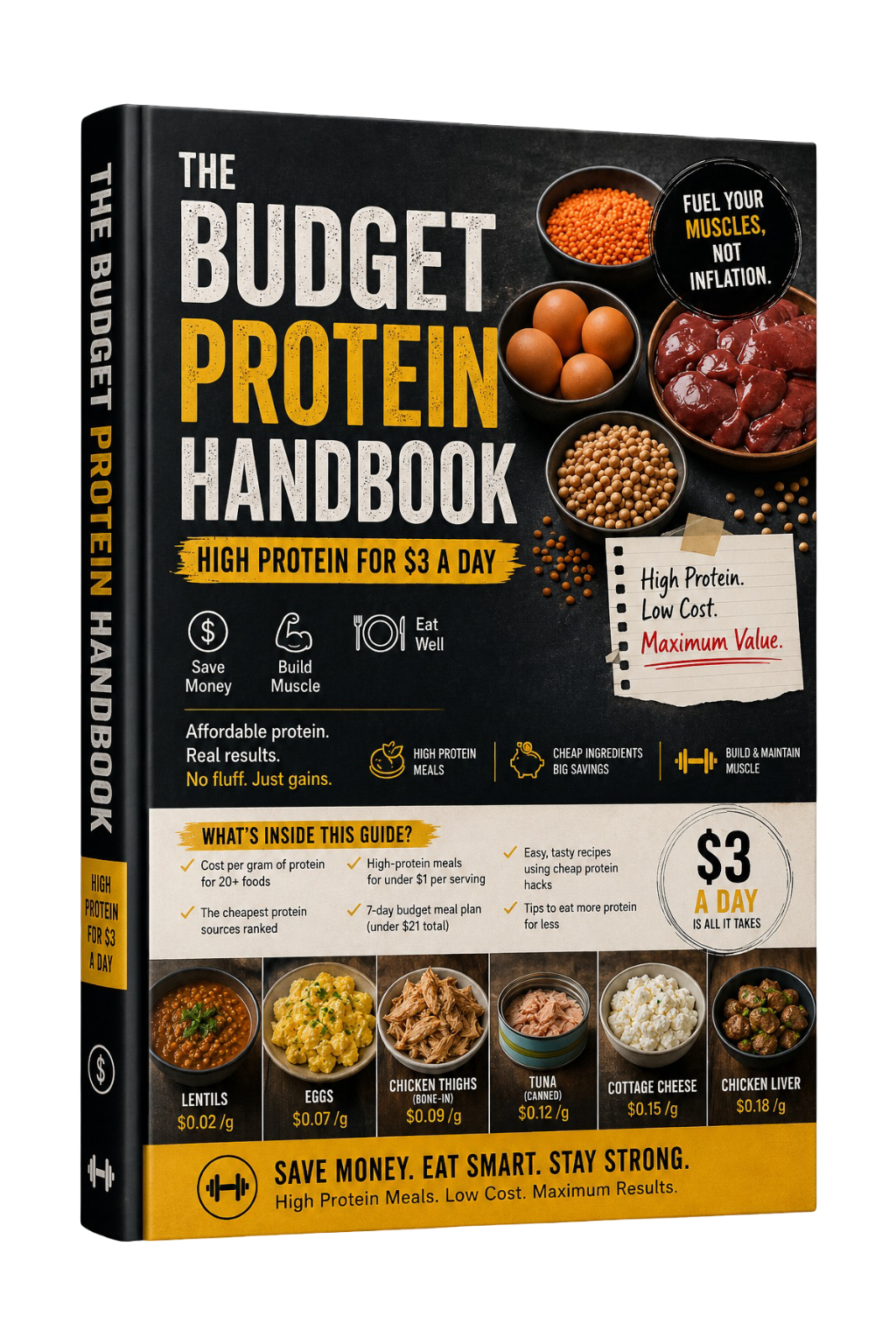 Cover of The Budget Protein Handbook PDF by Next Step Guide Hub, featuring a clean design on a white background.