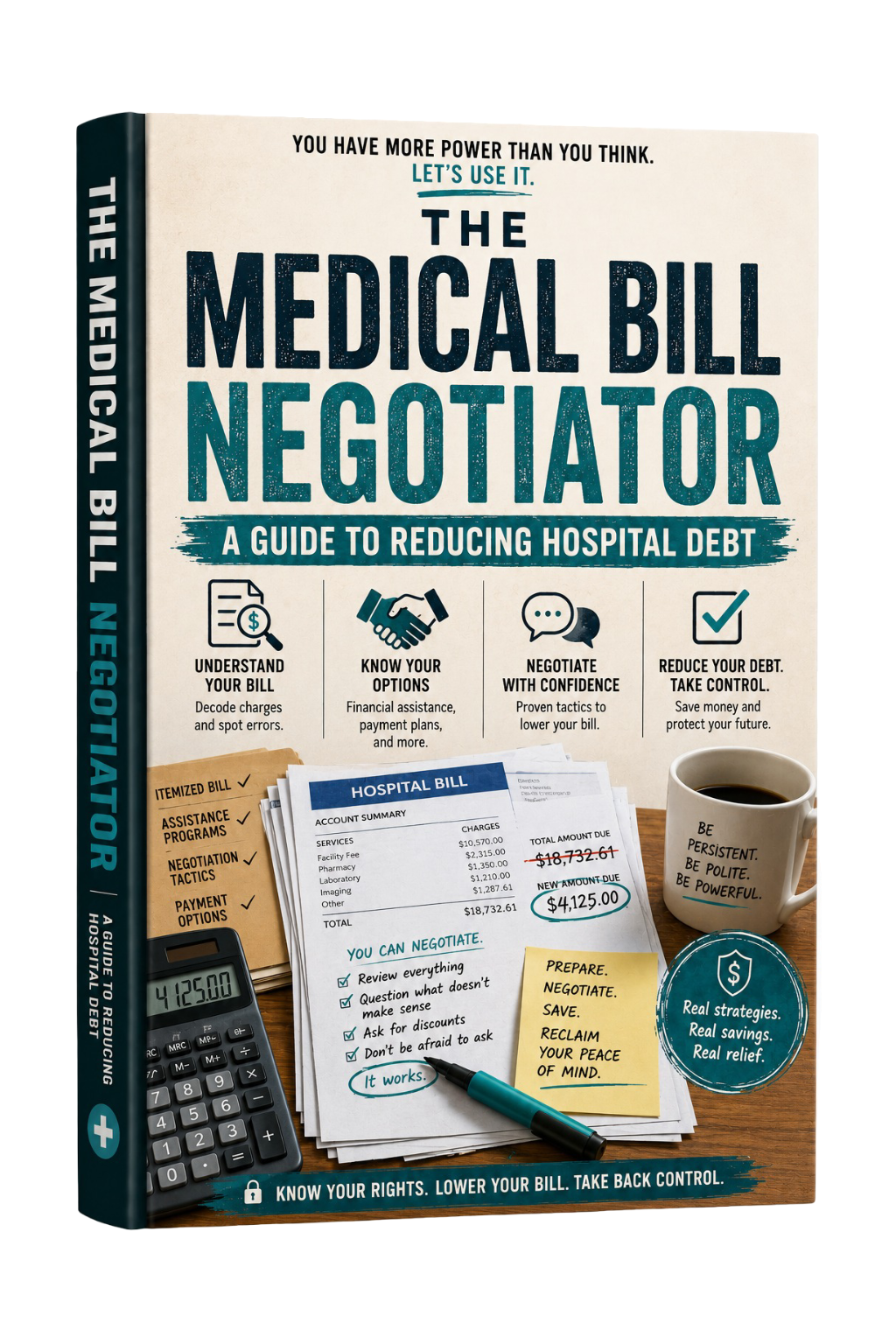 PDF digital guide titled "The Medical Bill Negotiator" by Next Step Guide Hub, featuring a cover with a medical bill illustration.