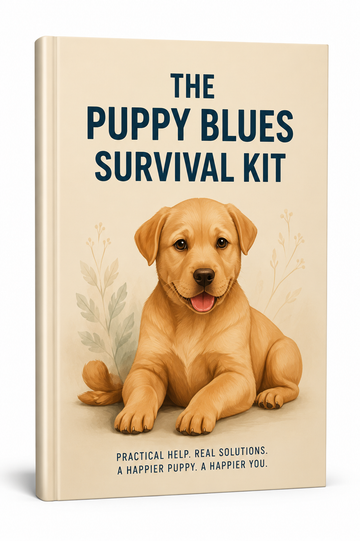 PDF digital guide titled The Puppy Blues Survival Kit by Next Step Guide Hub, featuring helpful tips for new puppy owners.