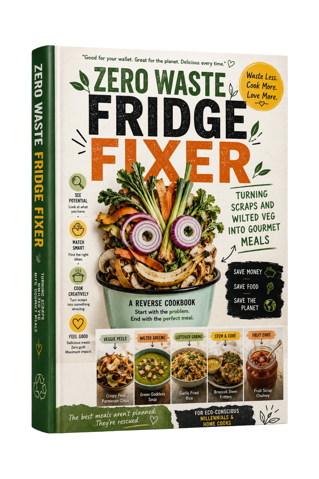 Digital PDF guide by Next Step Guide Hub on transforming scraps and wilted vegetables into gourmet meals with zero waste fridge tips.