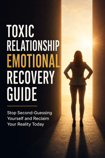 PDF digital ebook cover for "Toxic Relationship Emotional Recovery Guide" by Next Step Guide Hub, featuring a supportive, calming design.